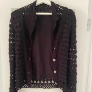525 America Black Crochet Blazer With Snap Button Closure
